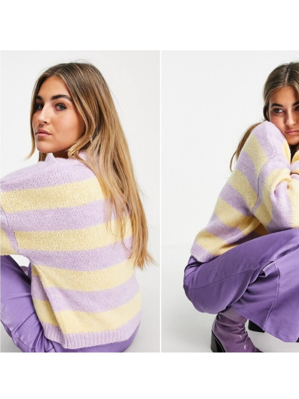 TOPSHOP Nordstrom Brand Purple & Yellow Pastel Striped Sweater- Size S